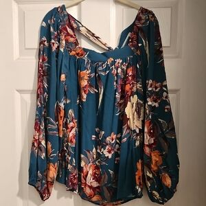 ANDREE BY UNIT Teal Floral Blouse